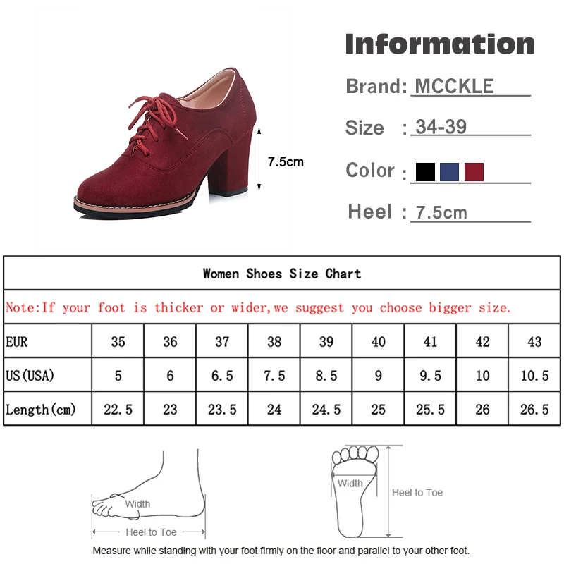 MCCKLE Autumn Shoes Women Pumps Suede Nubuck Lace Up Chunky Heels Ladies Fashion Platform Female Shoes Casual New Footwear