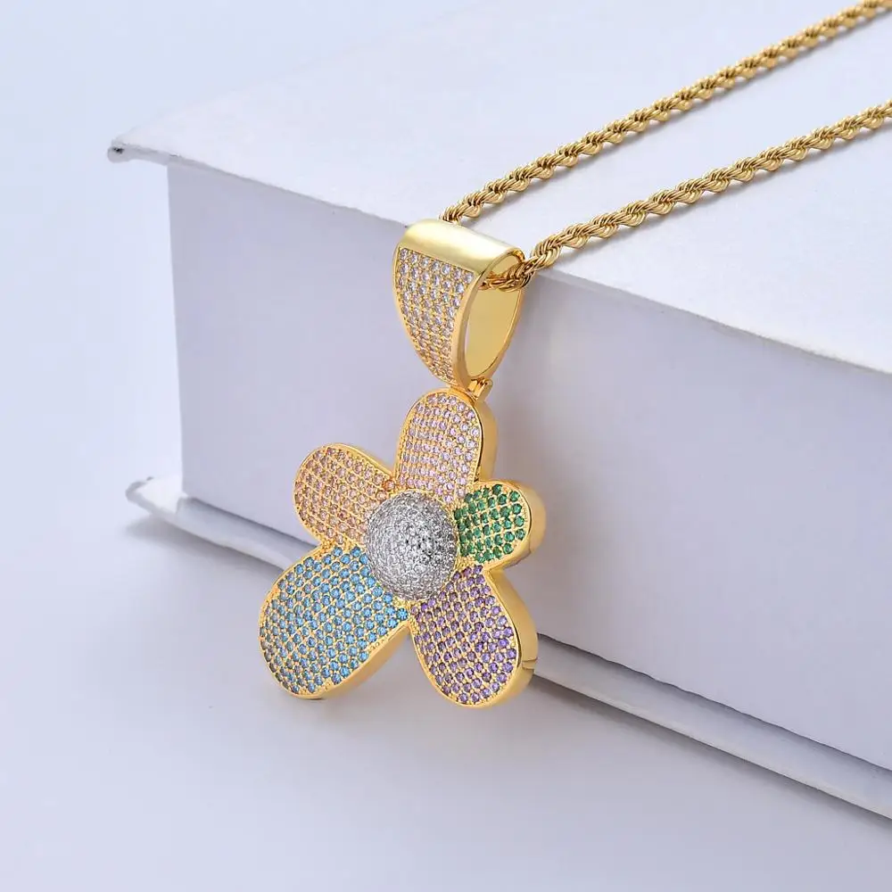 Подвеска в виде цветка цвет золотистый и серебристый с цепочкой 4 мм для тенниса