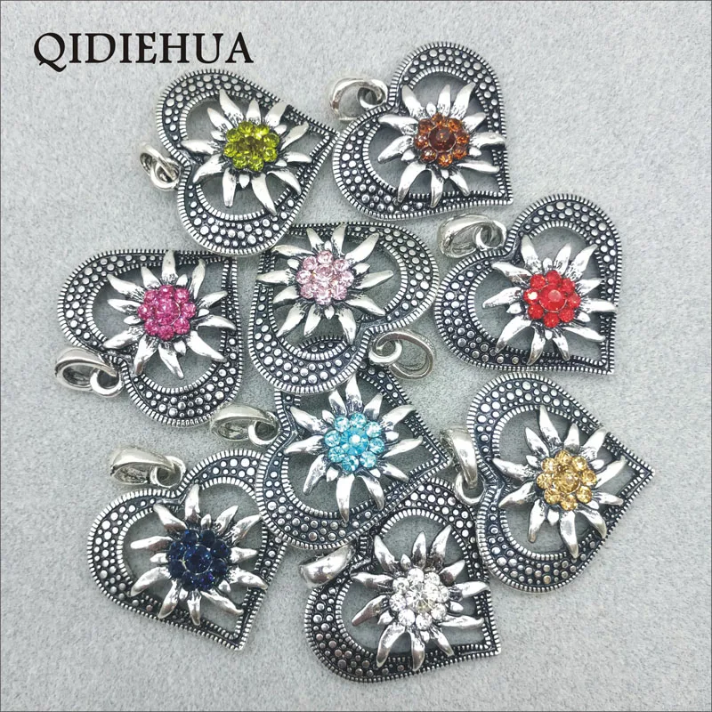 3pcs Antique Silver Plated Love Heart Shape Alloy Connects For Making Pendant Necklace Fashion Crystal Edelweiss Jewelry Finding | Украшения