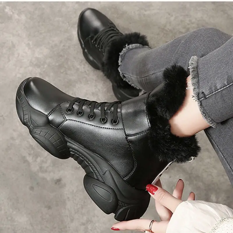 Зимняя обувь женские черные кроссовки на шнуровке женская платформе chaussure homme