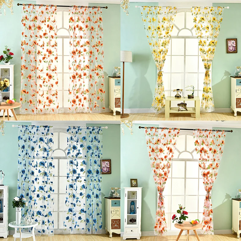 

Tulle Curtains 3d Treatments American Voile Living Valance Decorations Modern Sheer Kitchen Window Room Printed Curtain