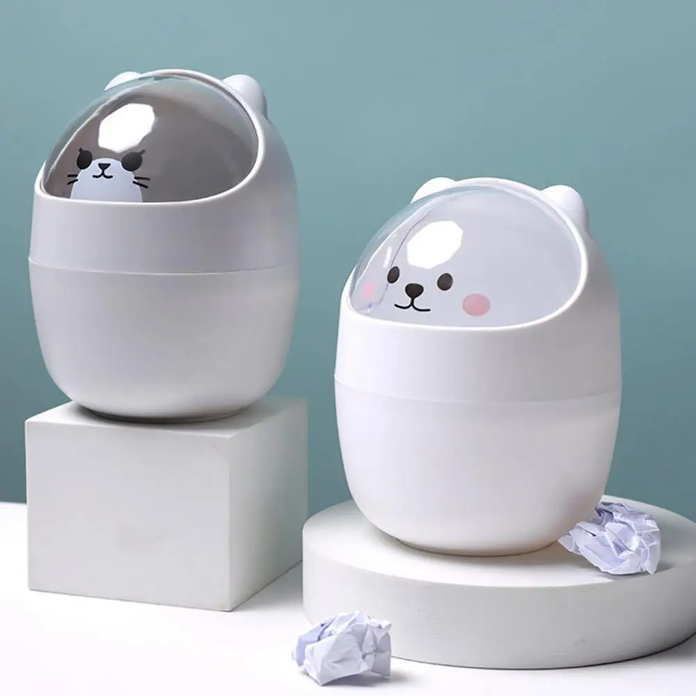 

Sturdy Excellent Multifunctional Lovely Cartoon Trash Bin PS Trash Can Portable for Office