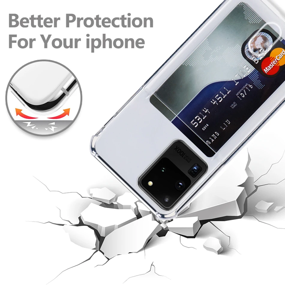 card slots holder shockproof phone case for s20 plus ultra s10 s9 s8 note 10 pro 9 a91 a51 soft silicone transparent back cover free global shipping