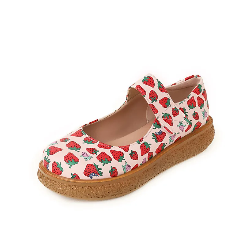 

YQBTDL 2021 Sweet Print Strawberry Pumps Women Hook&loop Thick Bottom Girl Dating Causal Lady Shoes Black Pink White Size 34-43