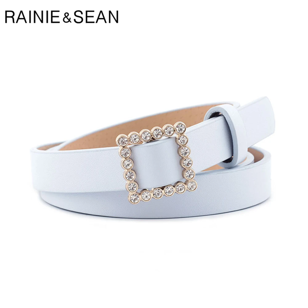 Renie SEAN, стразы, ремень с пряжкой, без отверстий, для женщин, модный однотонный ремень для брюк, черный, розовый, красный, фиолетовый, женский тонкий ремень, 107 см