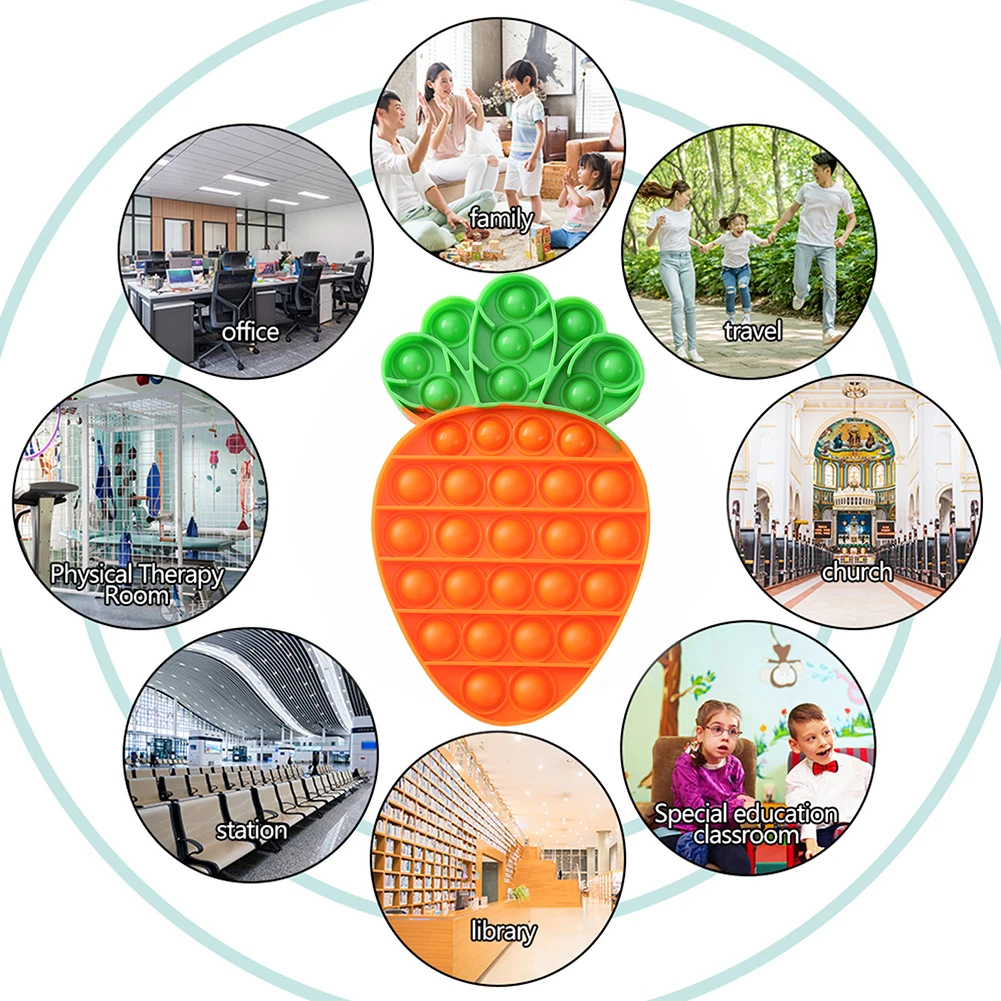 Cartoon Carrot Push Bubble Fidget Toy Autism Special Needs Squeeze Stress Reliever Toys Concentration for Adults Kids | Игрушки и хобби