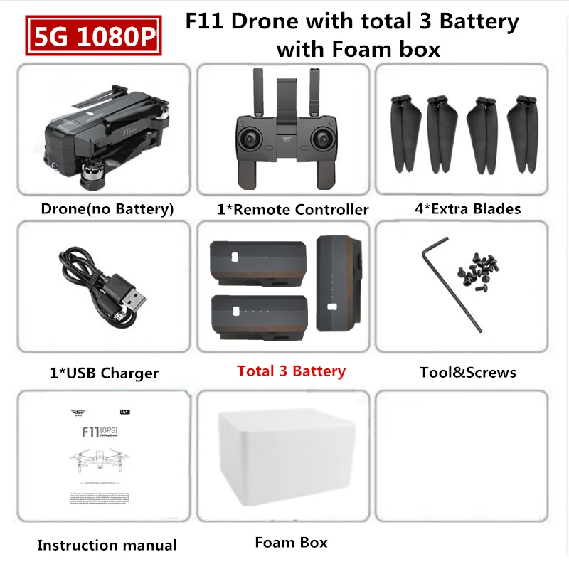 1080P 3B Foam Box SJRC F11 PRO gps Дрон с 2 K/1080 P wifi камерой Квадрокоптер оптический поток Квадрокоптер 28 мин Время полета Дрон Vs SG906 B4W E520S - Цвет: 1080P 3B Foam Box