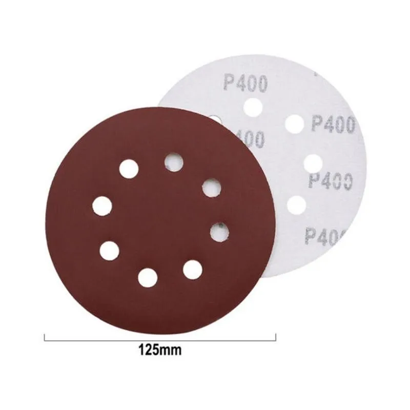 

50pcs 5" Hook Loop Sanding Discs 8 Hole Sandpaper Pads Set Self-adhesive Sand Disc Abrasive Polishing Tools Flocking Sandpaper