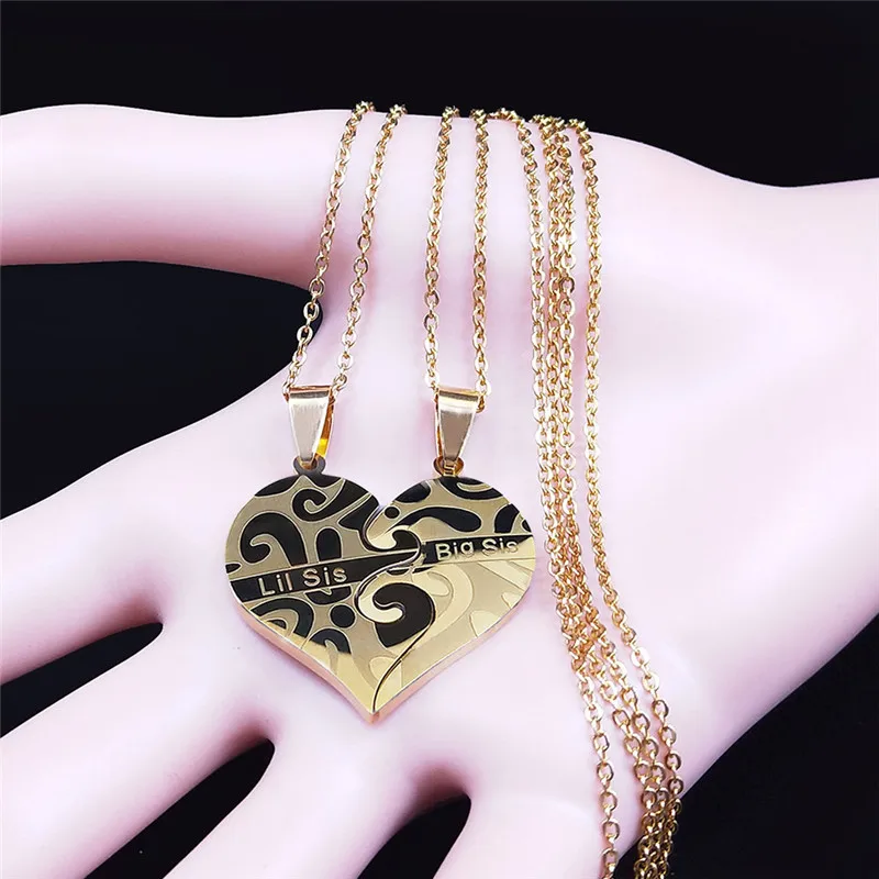 2PCS Große Kleine Schwester Edelstahl Halsketten Frauen/Männer Gold Farbe Anhänger Schmuck acero inoxidable joyeria NXH1S01 – Detail 5