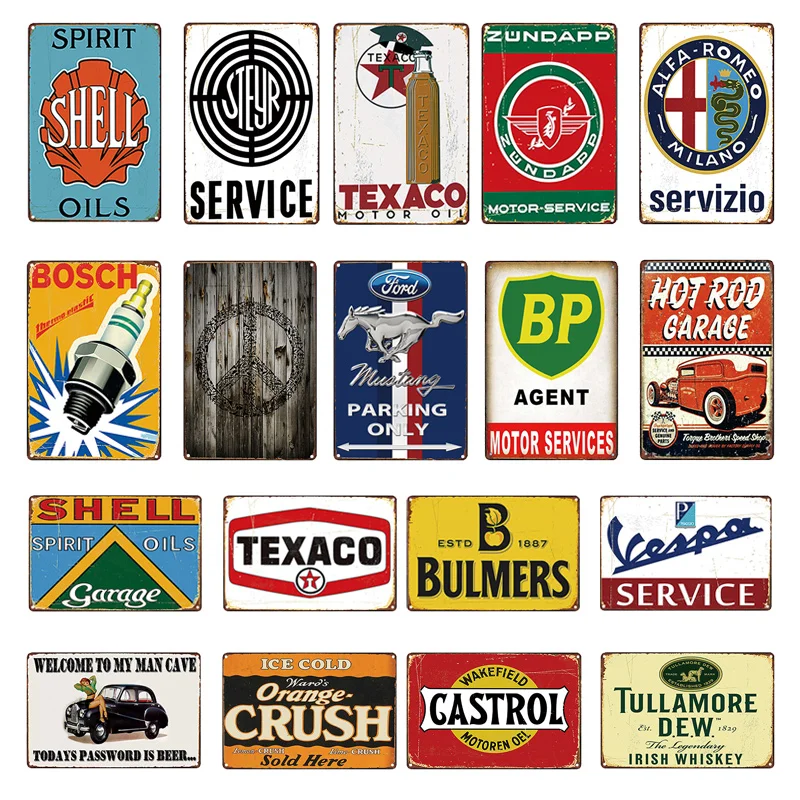 

Tin Signs Gasoline Motor Oil Garage Service Man Cave Club Decoration Vintage Metal Art Poster Plaque