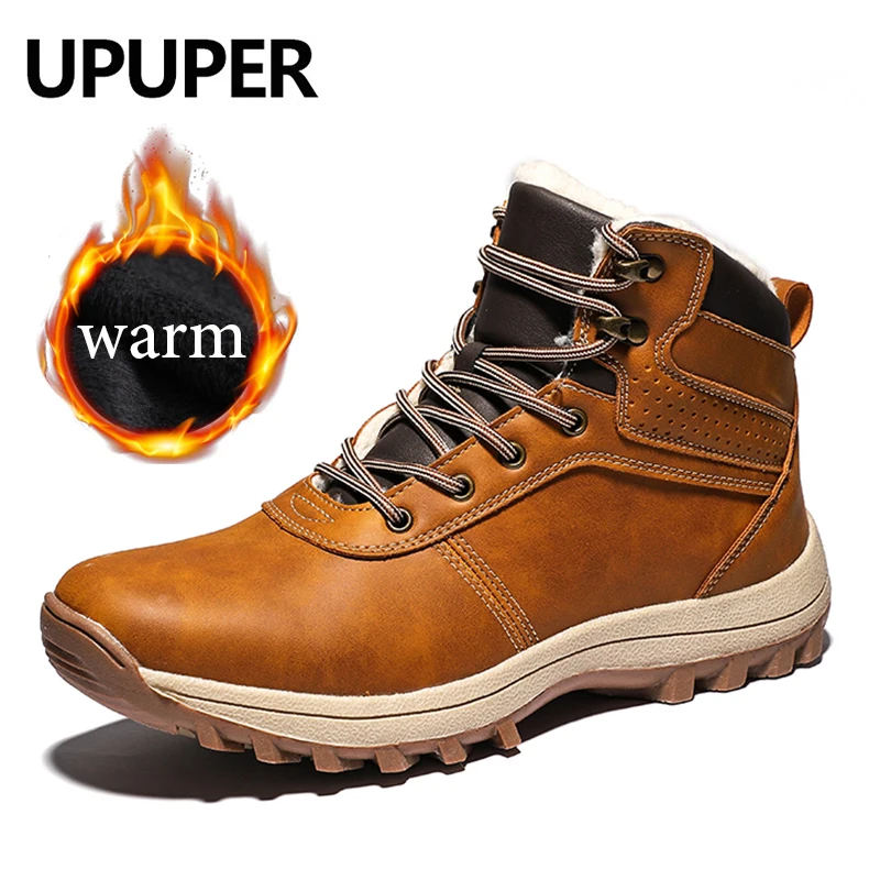 UPUPER/зимние теплые мужские ботинки зимние из натуральной кожи с мехом