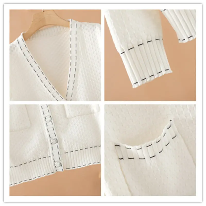 

Women 2021 Spring Summer Cardigan Female Retro Solid Color V-neck Knitted Cardigan Ice Silk Loose Sweater Coats Casual Tops C71