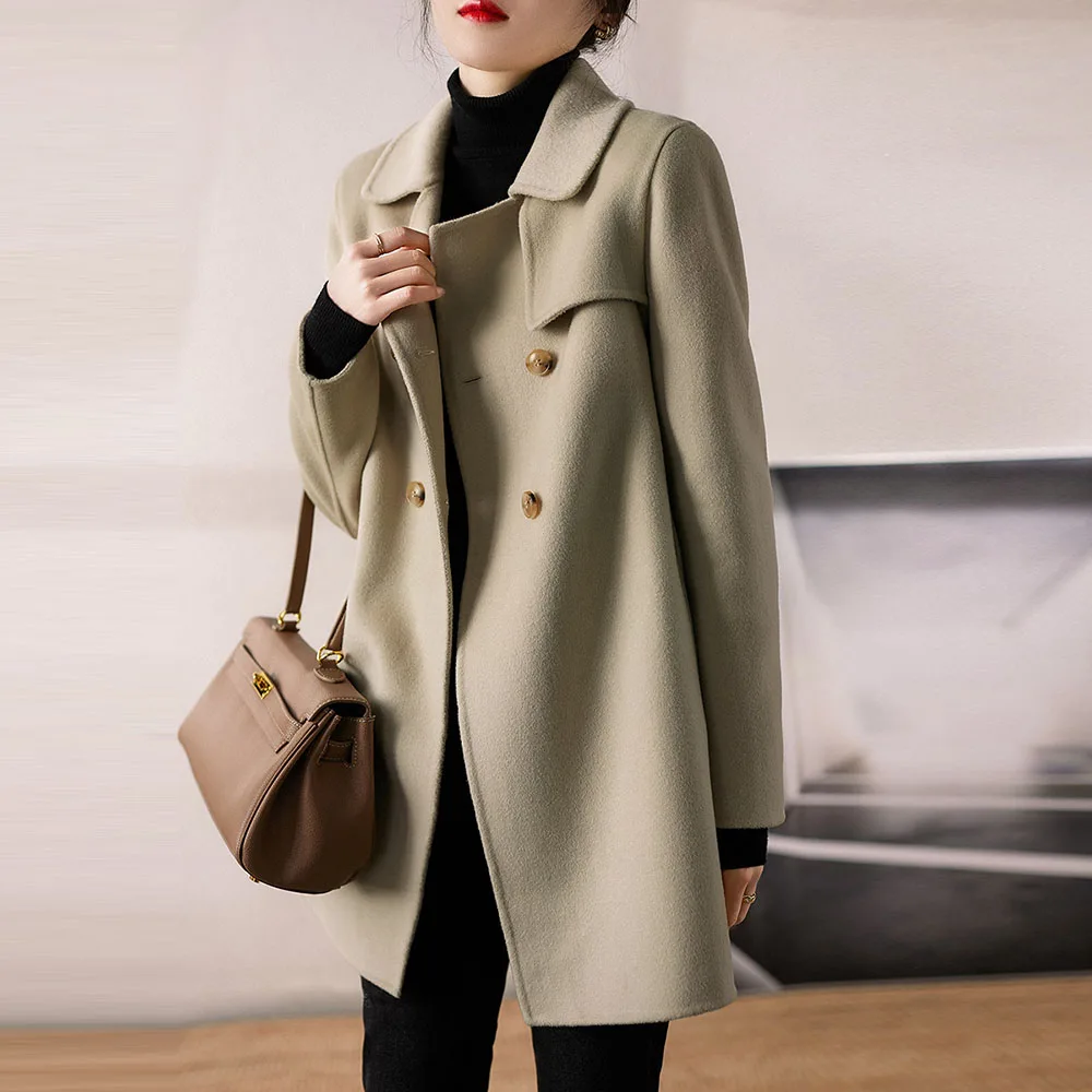 

Женское пальто FAKUNTN, 2021 кашемировое двустороннее шерстяное пальто ручной работы, Офисная Женская шерстяная куртка, элегантная женская верх...