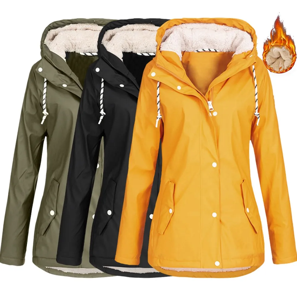 

Oversize Women Solid Warm Thick Coat Jacket Outwear Fur Lined Trench Autumn Winter Hooded Parka Commute Overcoat