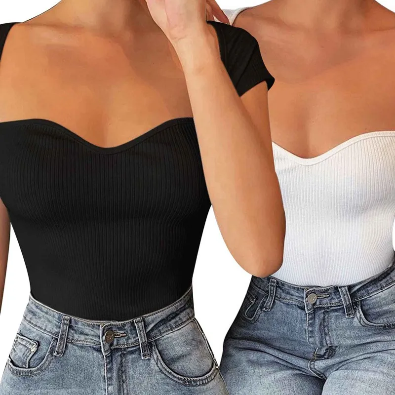 Трикотажные футболки с низким вырезом городские уличные повседневные