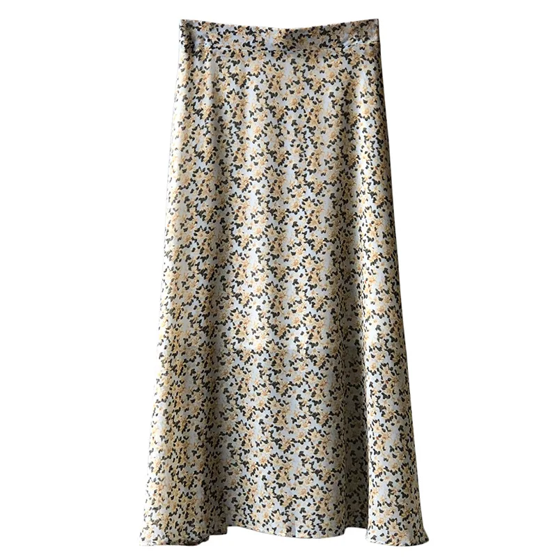 

Yeeloca Lovely Chiffon Floral Skirt Girl's 2021 Spring New Casual Mid-calf Saias Korean High Waist Elastic A-line Skirt