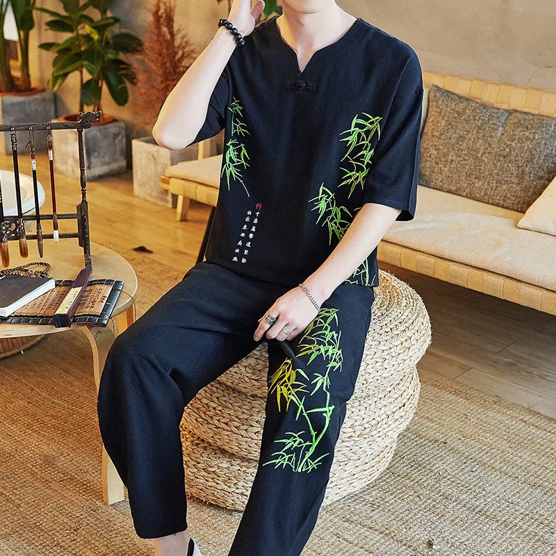 Комплект одежды Sinicism Store для мужчин Повседневная футболка из хлопка и льна