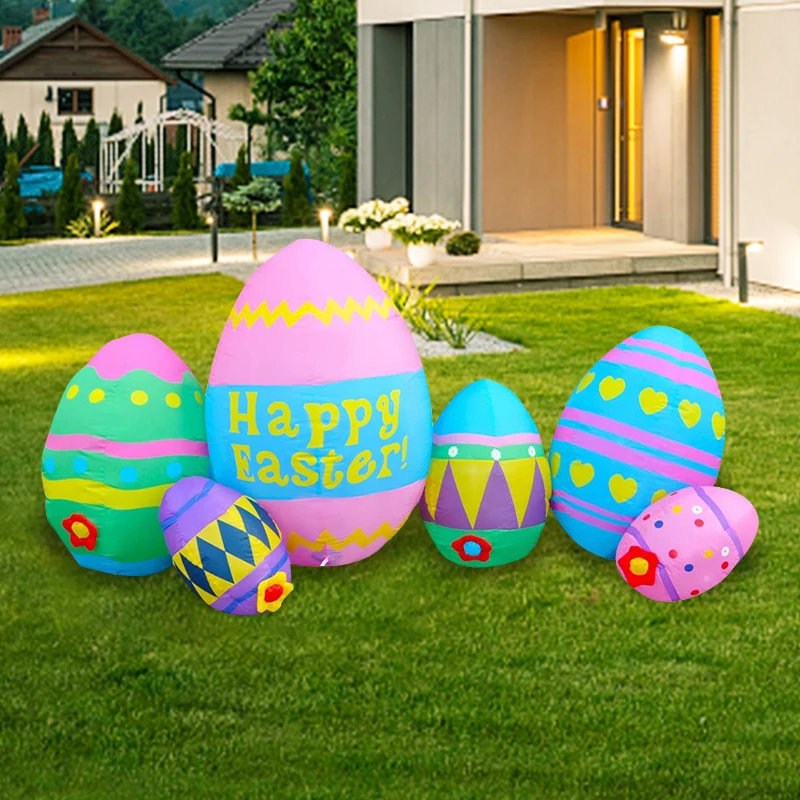 7.5 ft Inflatable Easter Eggs Decoration Colorful Six Eggs Easter Inflatable with Build in LED Light Blow Up Yard Holiday Decor 2017 inflatable mushroom model with led light