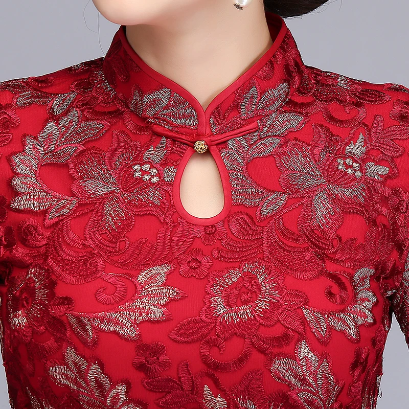 

New Casual BRAND 3/4 Sleeve Lace cheong-sam Collar Top Shirt Woman Slim Daily Wear Shirts Blusas Ladies Tops Women T-shirt