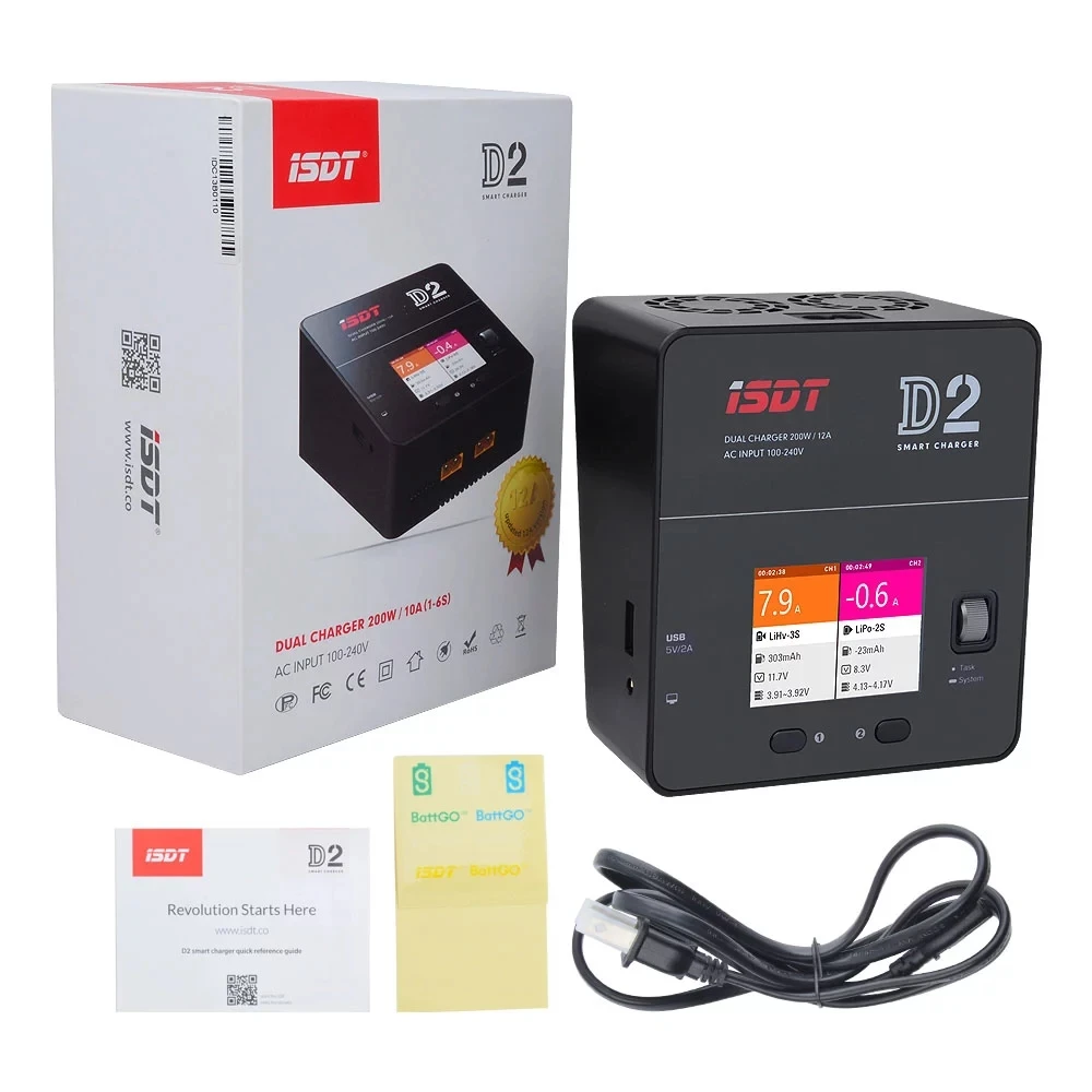 

ISDT D2 Combo With Two Charging Cable And Two JST-XH Balance Board 200W Dual Charger For Lipo Lion LiHV LiFe NiMh Battery