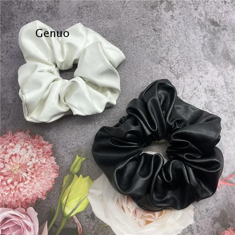 

Кожаная эластичная резинка для девочек, резинки для волос, резинки для волос, однотонные осенне-зимние резинки для волос, повязки на голову, ...