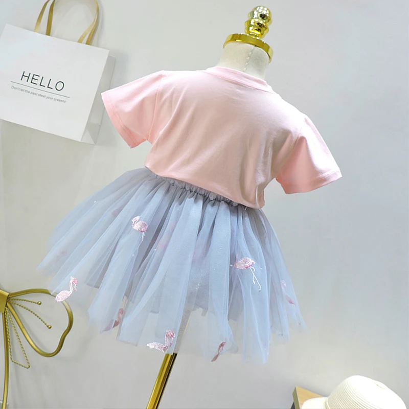 Топы с Фламинго + платье пачка 2 шт. на день рождения для девочек детские платья