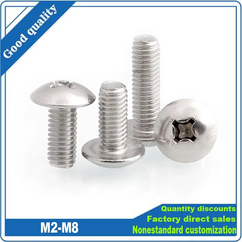 

10/50X M2 M2.5 M3 M4 M5 M6 M8 304 A2-70 Stainless Steel Phillips Truss Head Large Flat Round Cross Screw Bolt L=3-80mm JISB1111T
