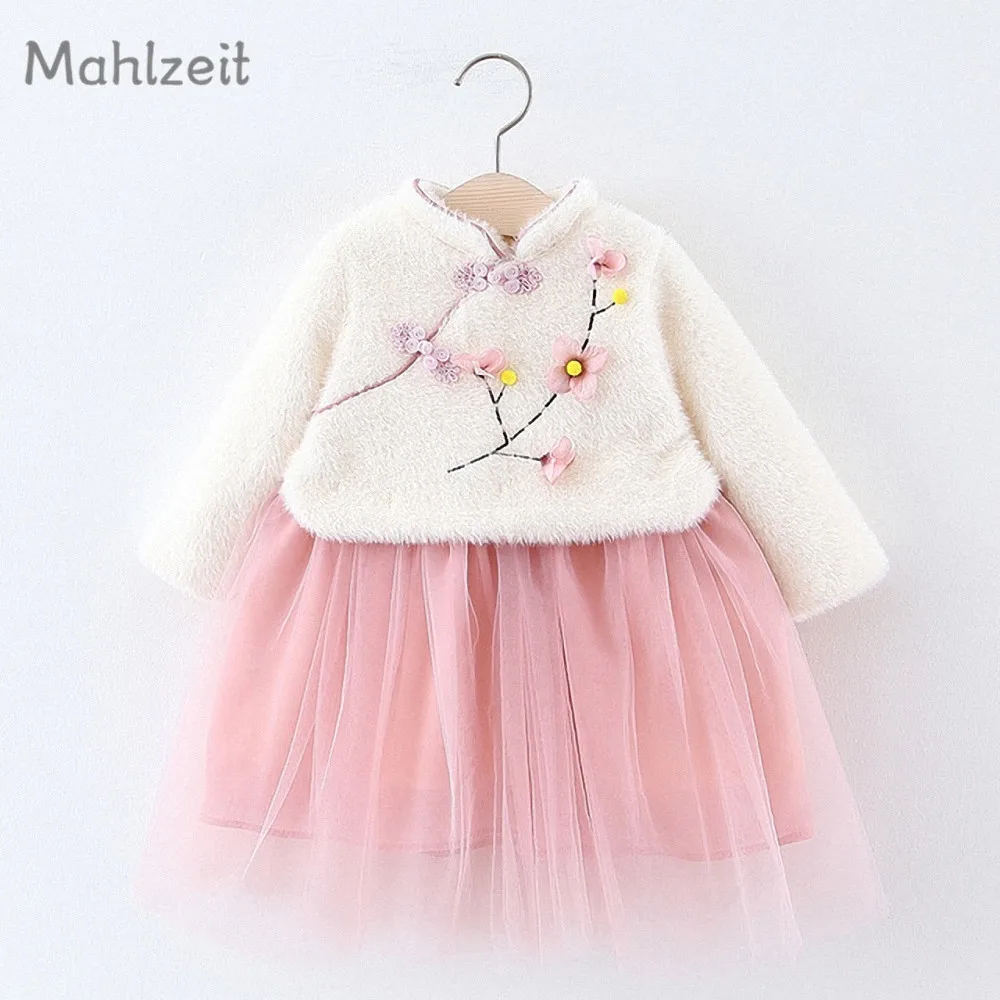 Осенне-зимнее теплое платье принцессы для маленьких девочек Традиционное