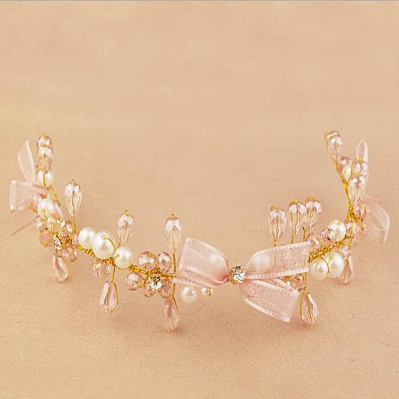 Модный новый корейский вариант ins невесты розовый Кристалл головная повязка