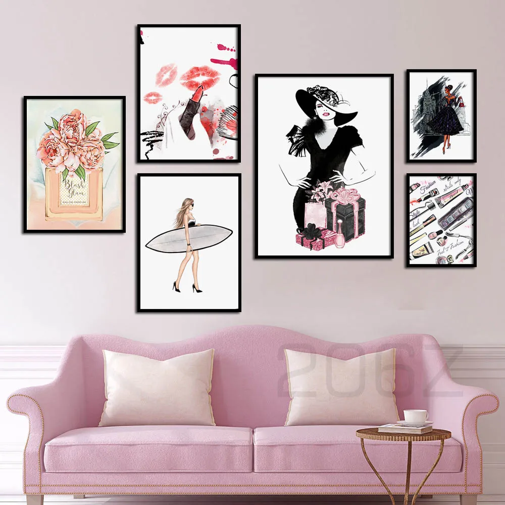 Мода девушка Парижский парфюм книга макияж стены искусства холст живопись