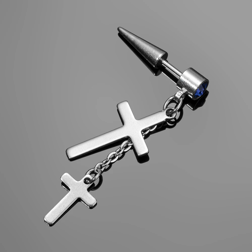 

1pcs Women Men's Stainless Steel with Diamond Dropping Earrings Cross Chain Pendant Gothic Punk Rock Style Pendientes Mujer