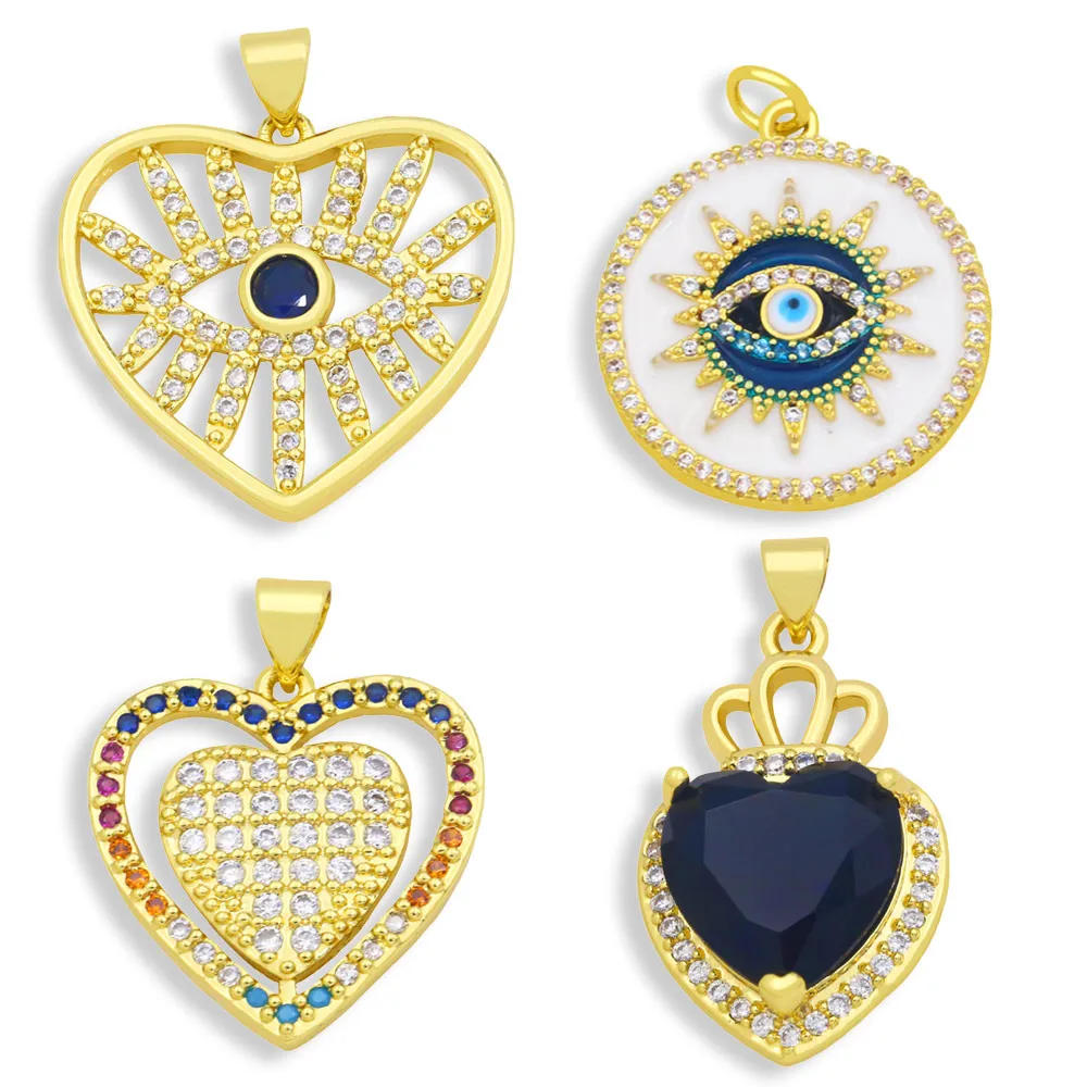 

OCESRIO Copper Vintage Large Evil Eye Heart Crystal Pendants for Jewelry Making 18k Gold Plated Zircon Craft Supplies pdta494