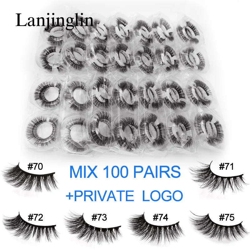MIX100PAIR WITH LOGO 20 Вт, 30 Вт/40/50/100 пар Искусственные ресницы для макияжа пушистые тестировалось на животных 3d ресницы серо-коричневого цвета естественные Ложные ресницы для увеличения ресниц - Color: MIX100PAIR WITH LOGO