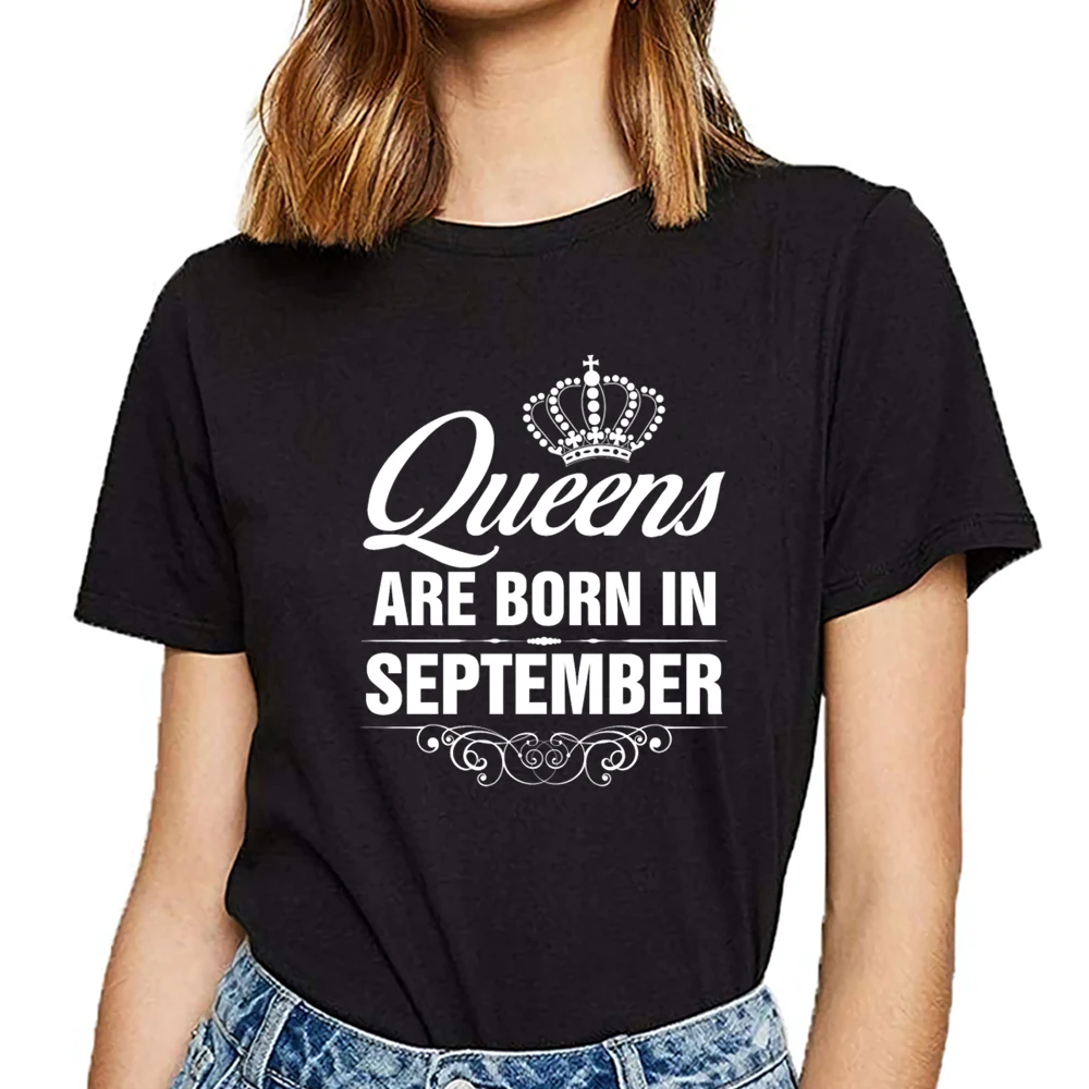 Топы футболка для женщин queens are born in September Kawaii с надписями короткая женская
