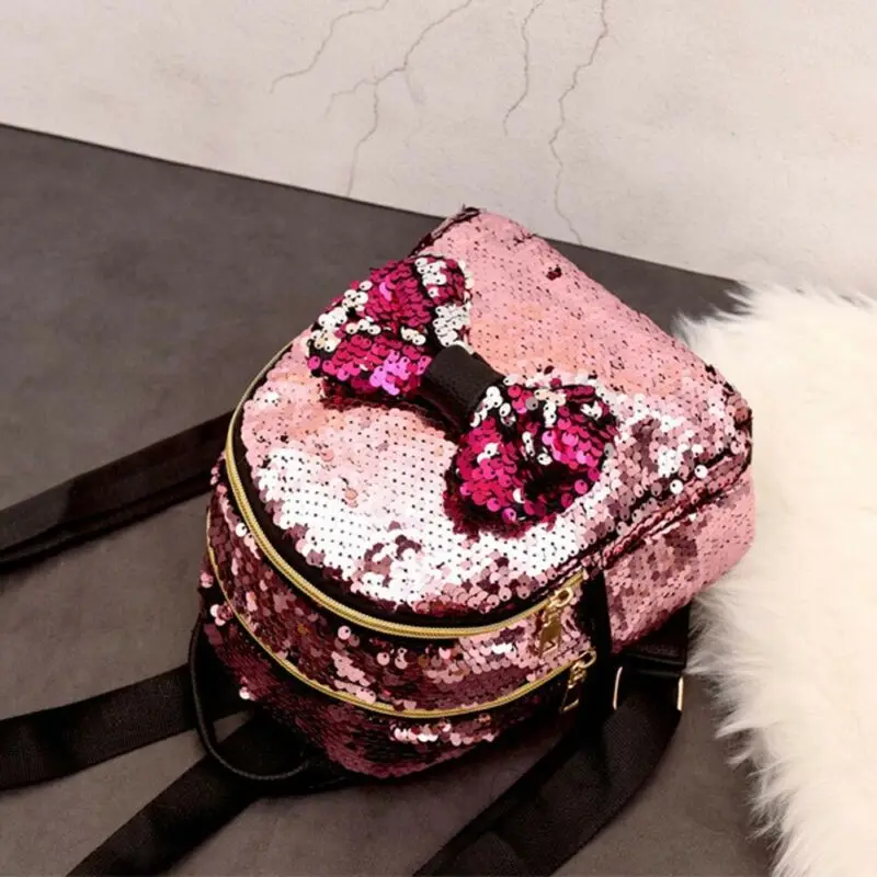 Женский мини-рюкзак с блестками вечерние рюкзаки бантом для девочек блестящий