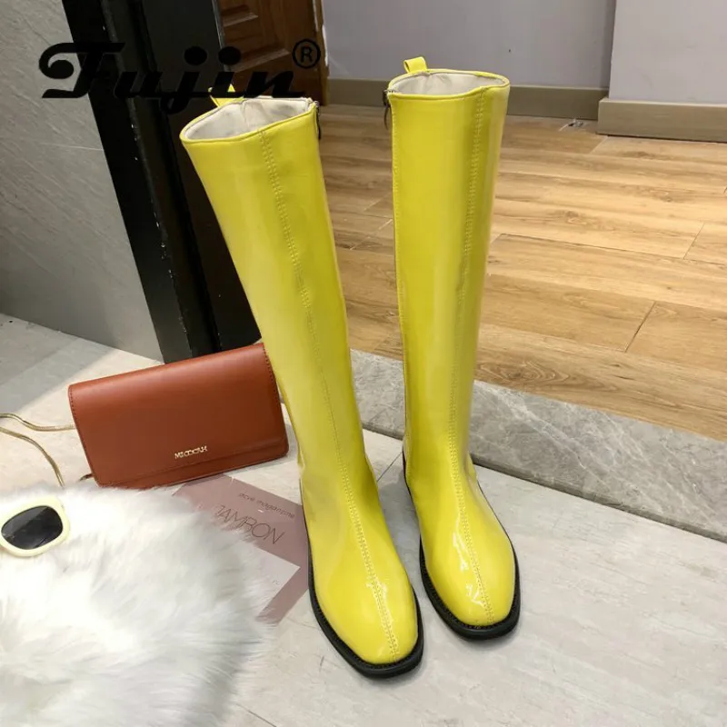 Fujin/женские сапоги Сезон осень зима Модные однотонные резиновые ярких цветов на