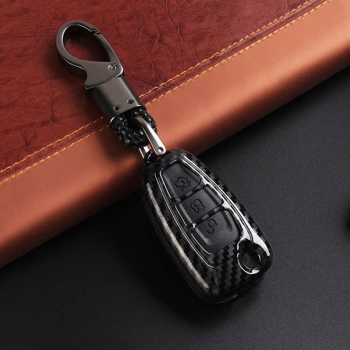 Автомобильный чехол для ключей с 3 кнопками из углеродного волокна защитный Ford