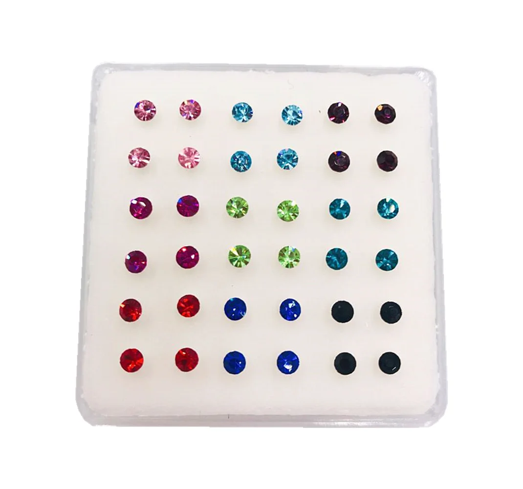 36 шт. смешанные цвета 3 0 мм шпильки для носа клеевой камень хрустальный пирсинг