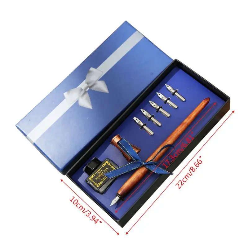

Wooden English Calligraphy Dip Pen Fountain Pens Holder with Ink Nibs Set Office 1XCE