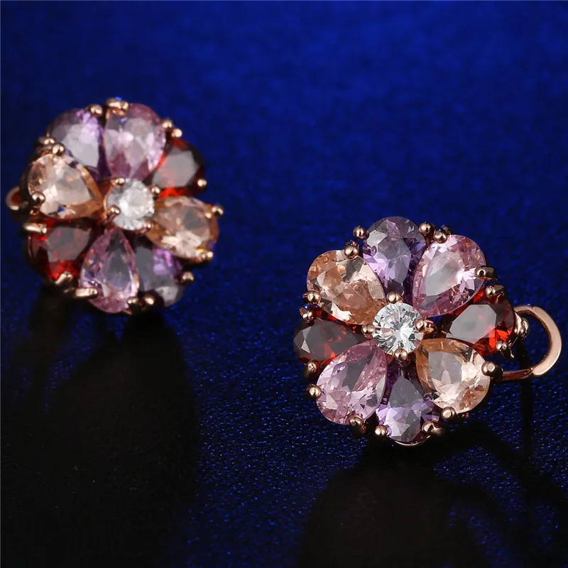 Популярные серьги в виде цветка из серебра 925 пробы с мозаикой и кристаллами