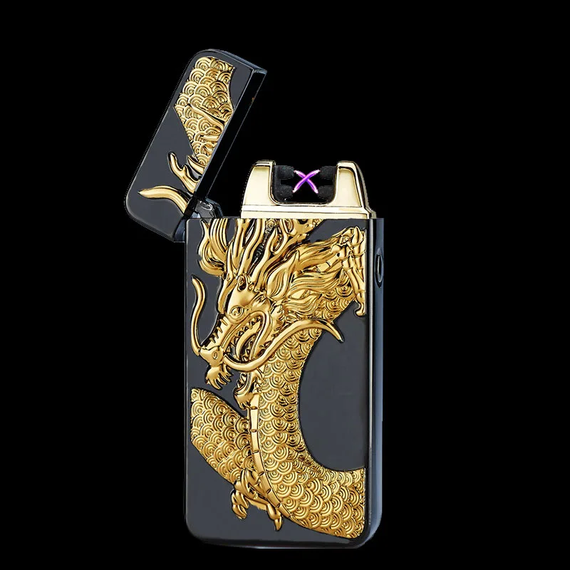 Новинка, зажигалка с зарядкой от usb, плазменная двойная дуга, ветрозащитная Зажигалка для сигарет, металлический рельеф, Скорпион, китайский дракон, мужской подарок