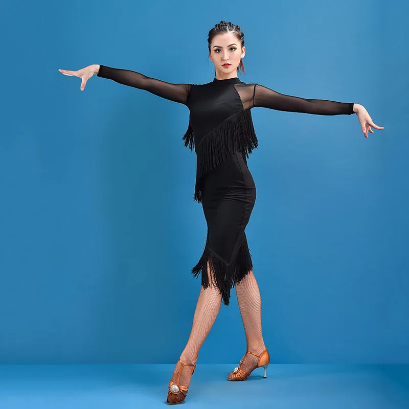 

Black Latin Dance Fringe Dress Women Samba Rumba Cha Cha Salsa Tango Ballroom Practice Wear Ladies Performance Clothes DC4274