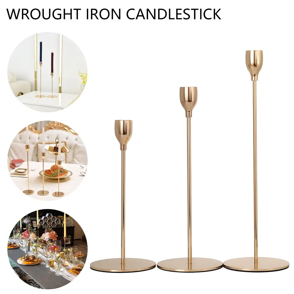 

3 Pcs/ Set European Metal Candle Holder Solid Color Metal Candlestick Desktop Decor For Home Office Golden Wedding Decor