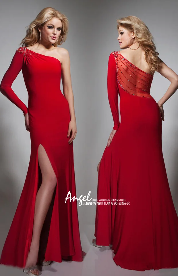 

Cheap free shipping robe de soiree new fashion vestido de festa one shoulder long sleeve party gown mother of the bride Dresses