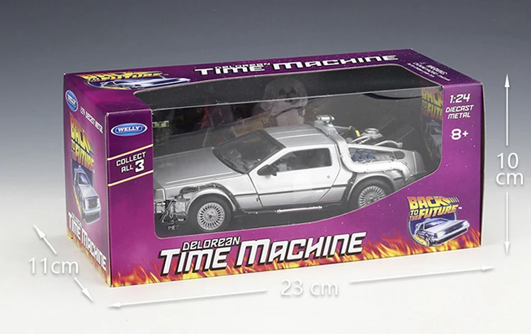 With box Future I WELLY 1:24, часть 1, 2, 3, модель автомобиля «Назад в будущее», игрушка, машина времени, DeLorean, DMC-12, металлический литой автомобиль, детские игрушки, подарок - Цвет: With box Future I