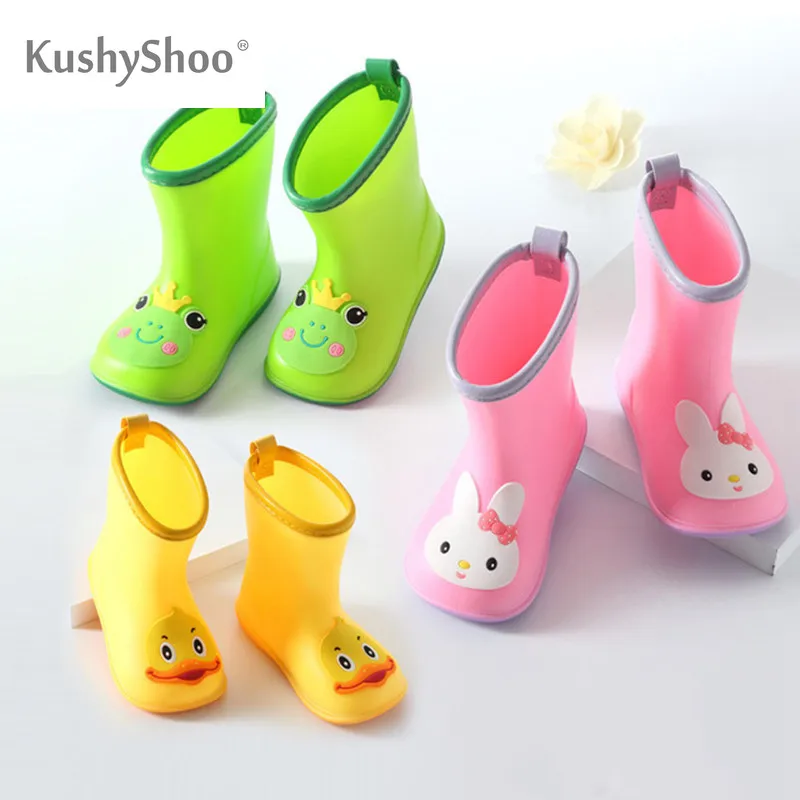 

KushyShoo Classic Children's Shoes PVC Rubber Kids Baby Cartoon Shoes Water Shoes Waterproof Rain Boots Toddler Girl Rainboots