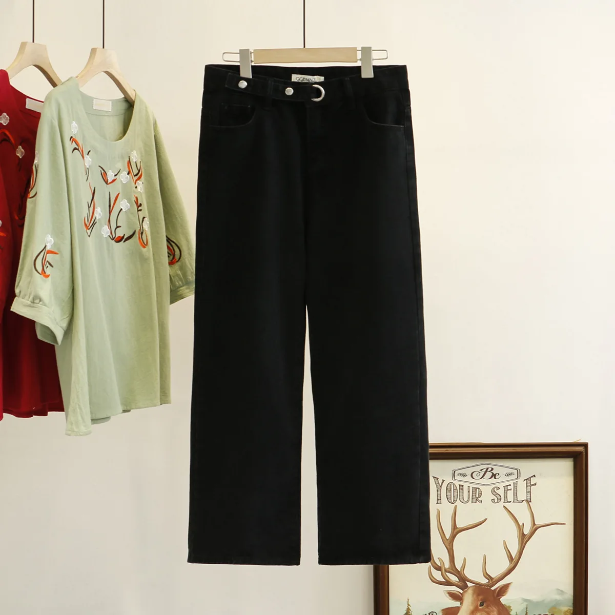 Женские широкие джинсы размера плюс повседневные Прямые брюки с высокой талией