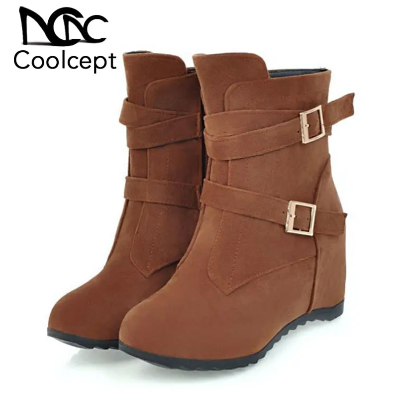 CoolCept/женские ботильоны с пряжкой на танкетке Теплая обувь меху Женские зимние