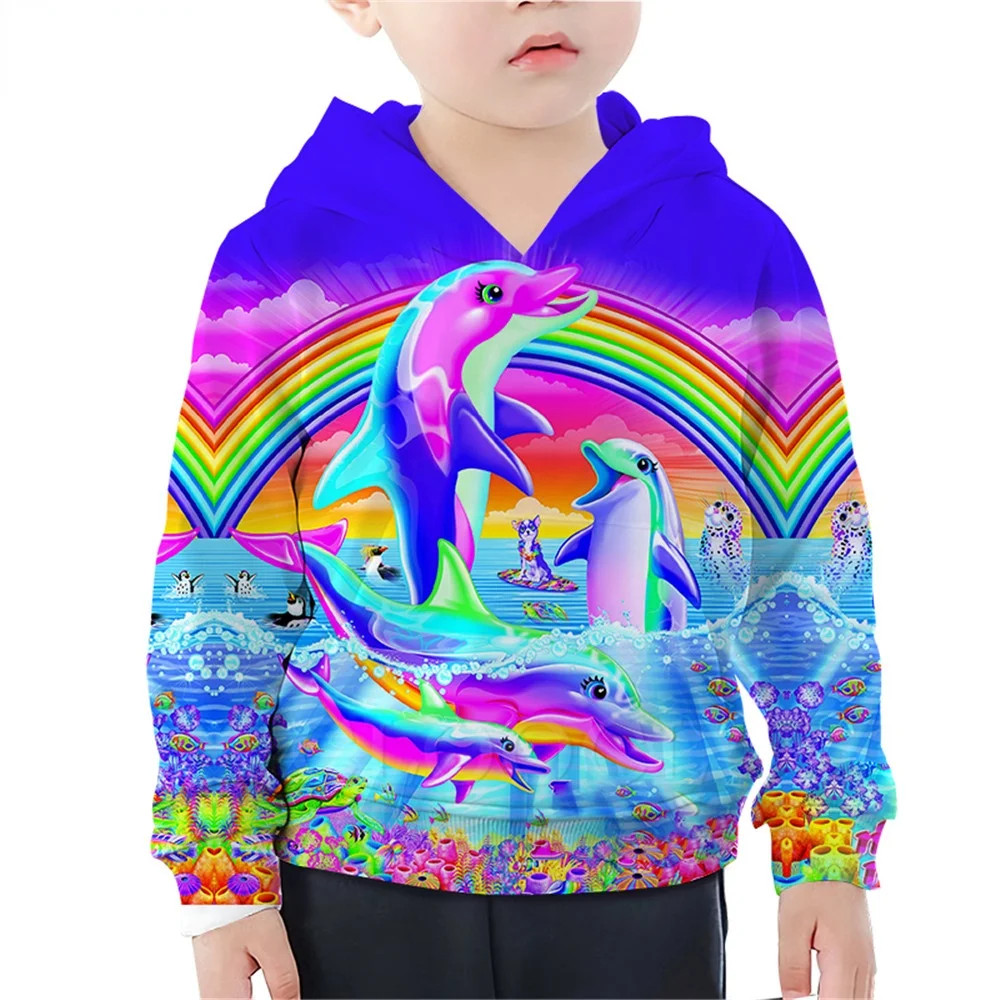 

CLOOCL Child Clothes Anime Colorful Dolphin Hoodies 3D Print Naughty Kids Fashion Long Sleeve Hooded Pullover Sportswear
