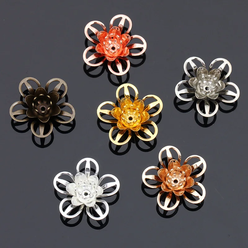 

Mibrow 10pcs 18*7mm 3 Layers Copper Flower Bead Caps 6 Colors Flower Filigree Spacer Bead Caps For DIY Jewelry Making Supplies